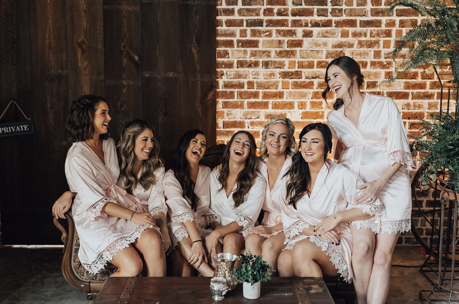 bridal party in their matching getting ready robes