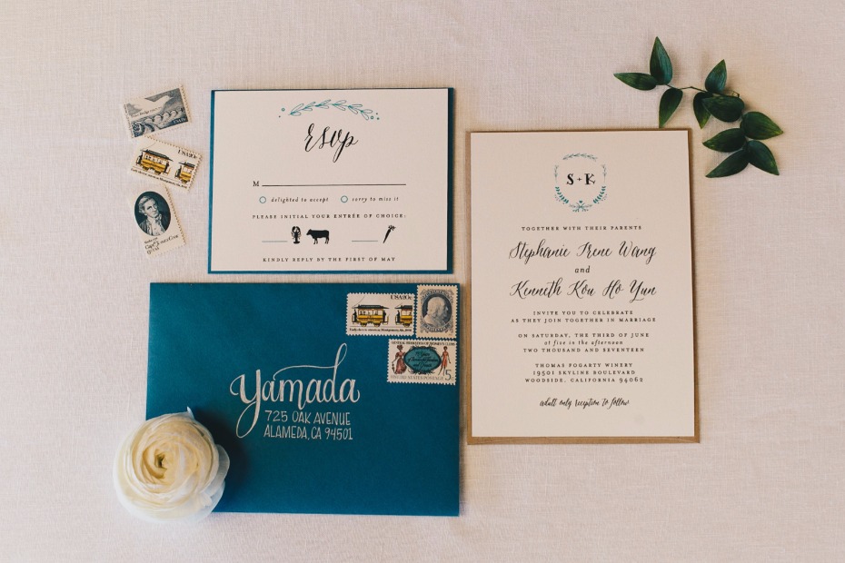 blue and gold wedding invitations