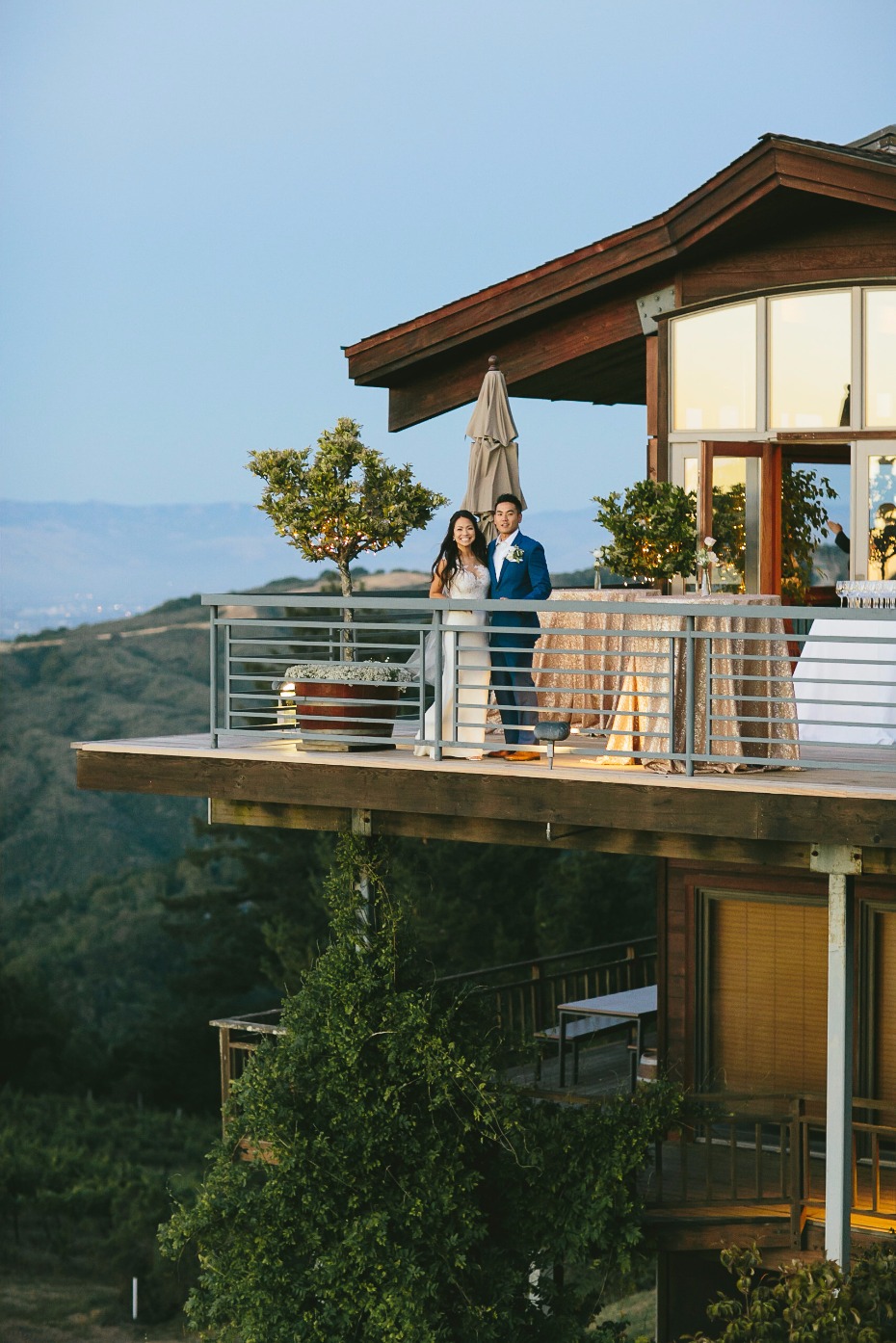 wedding couple enjoying the view at Thomas Fogerty Winery