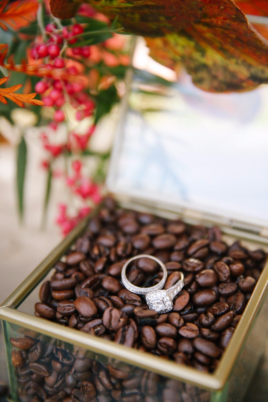 wedding rings in coffee beans