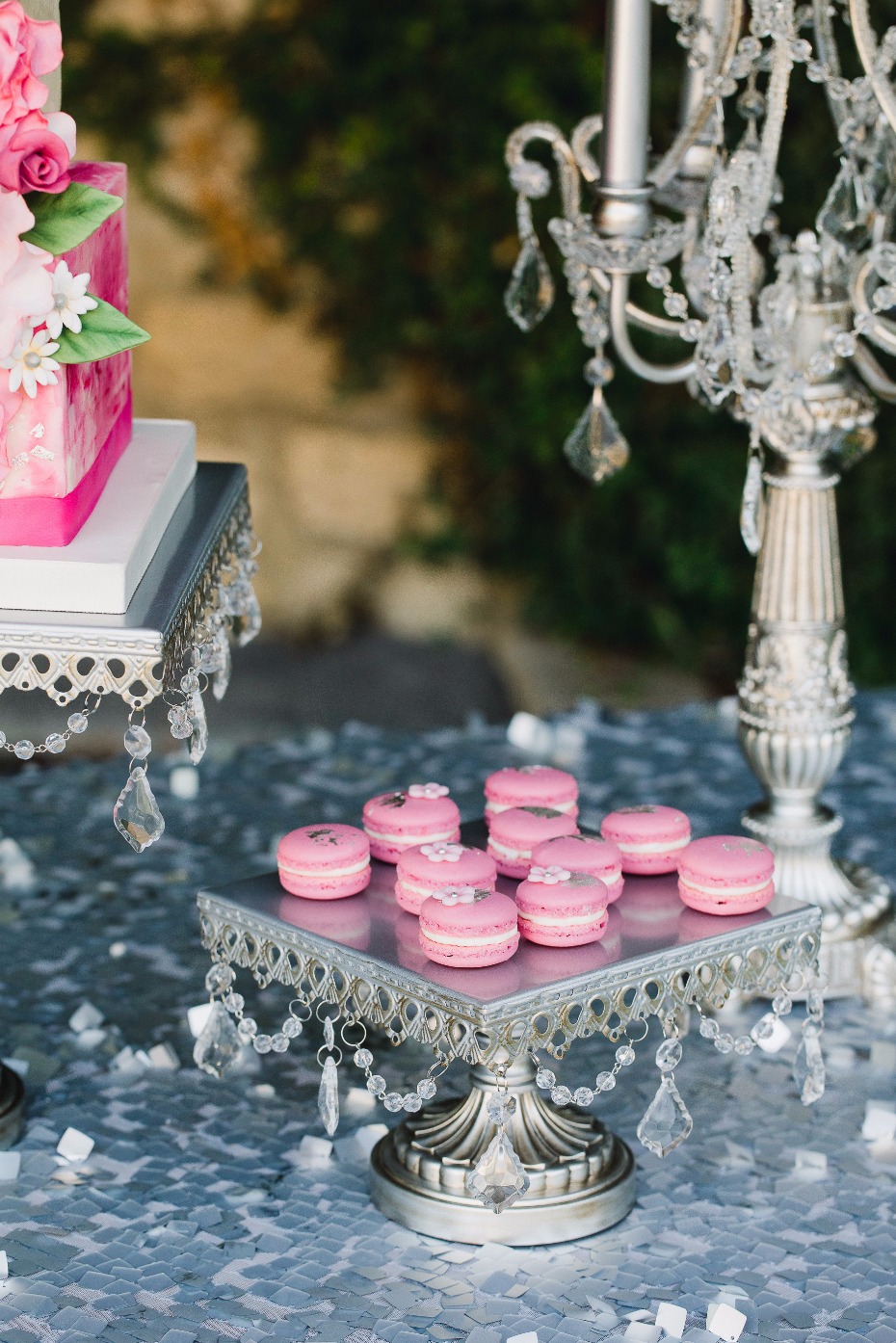 mini macron cookies on a vintage cake stand from #opulenttreasures