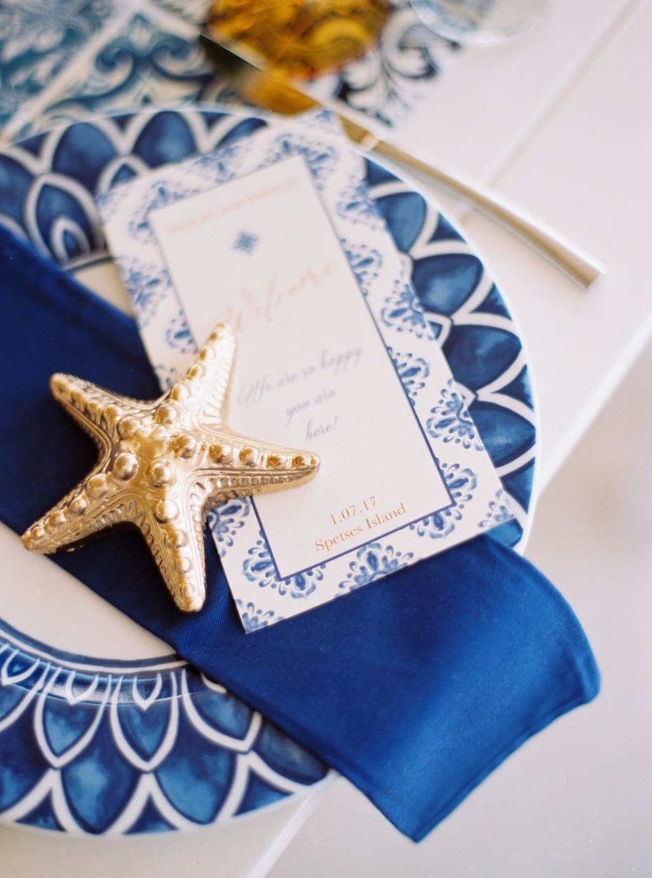 Blue and gold place setting