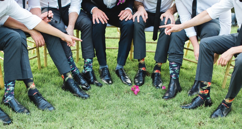 Floral socks for the groomsmen