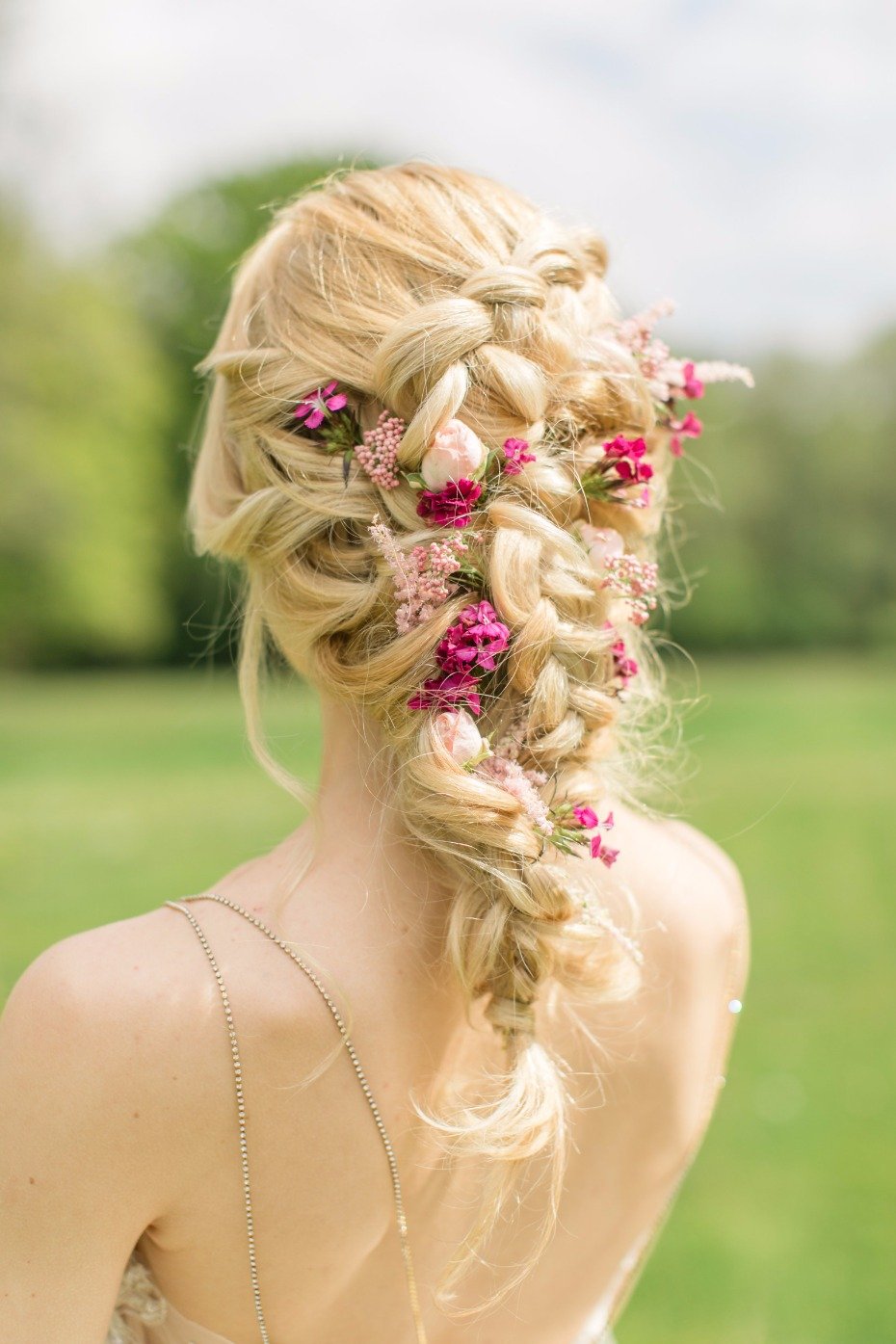 Braided hair with flowers