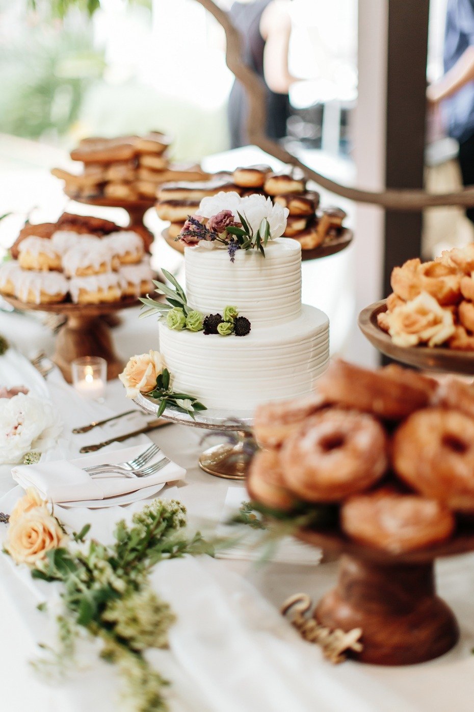 wedding cake and donut table