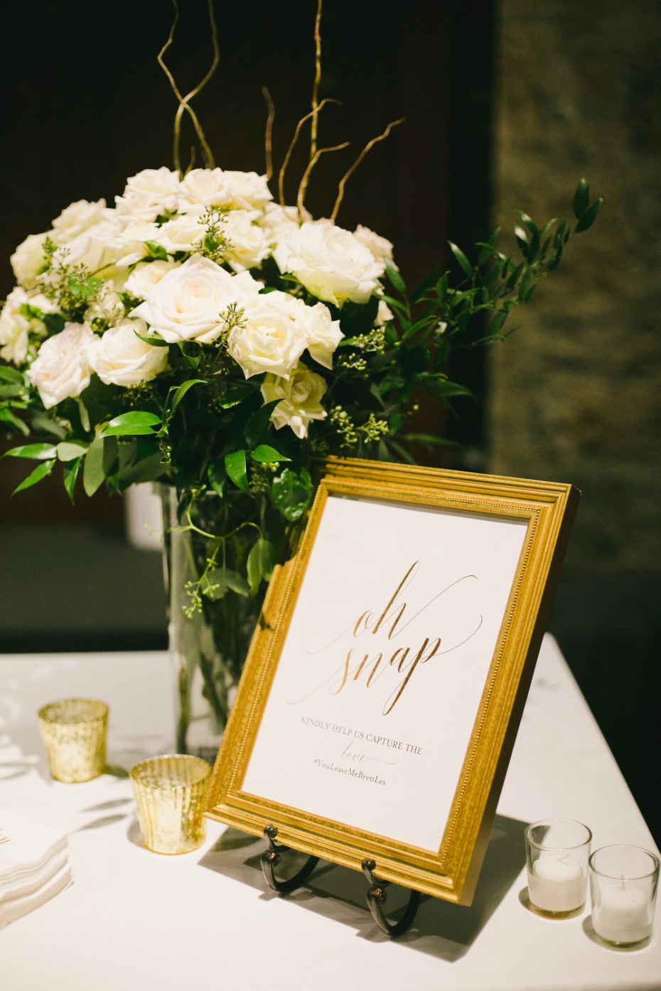 gold calligraphy Oh Snap instagram wedding sign