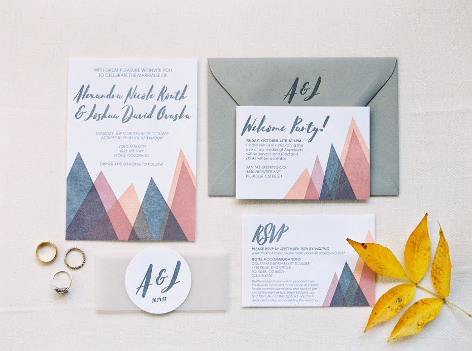 tissue paper mountain themed wedding invitations
