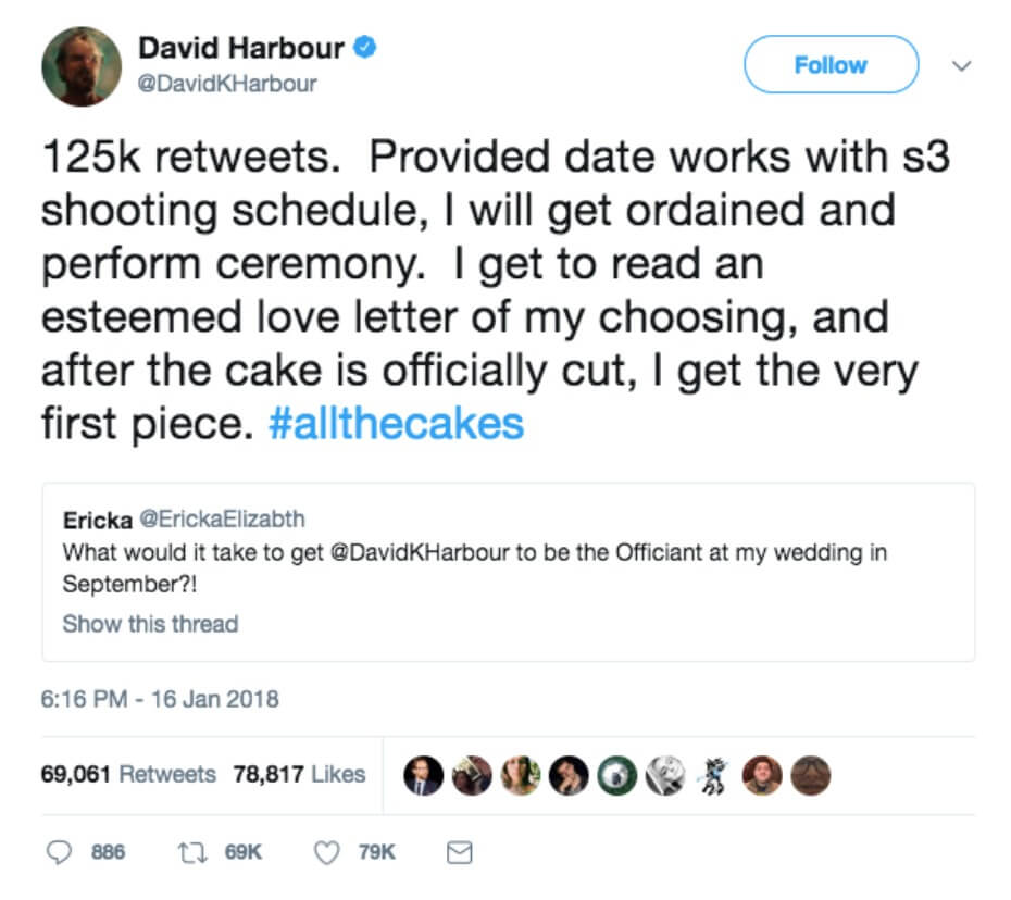 Stranger Things Star David Harbour Will Officiate Fan's Wedding for 125K Retweets