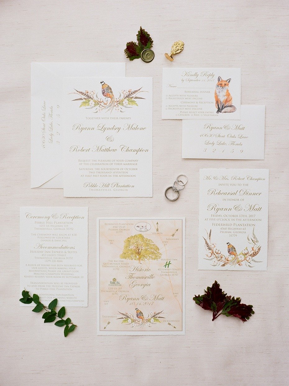 quaint outdoors inspired fall wedding stationery