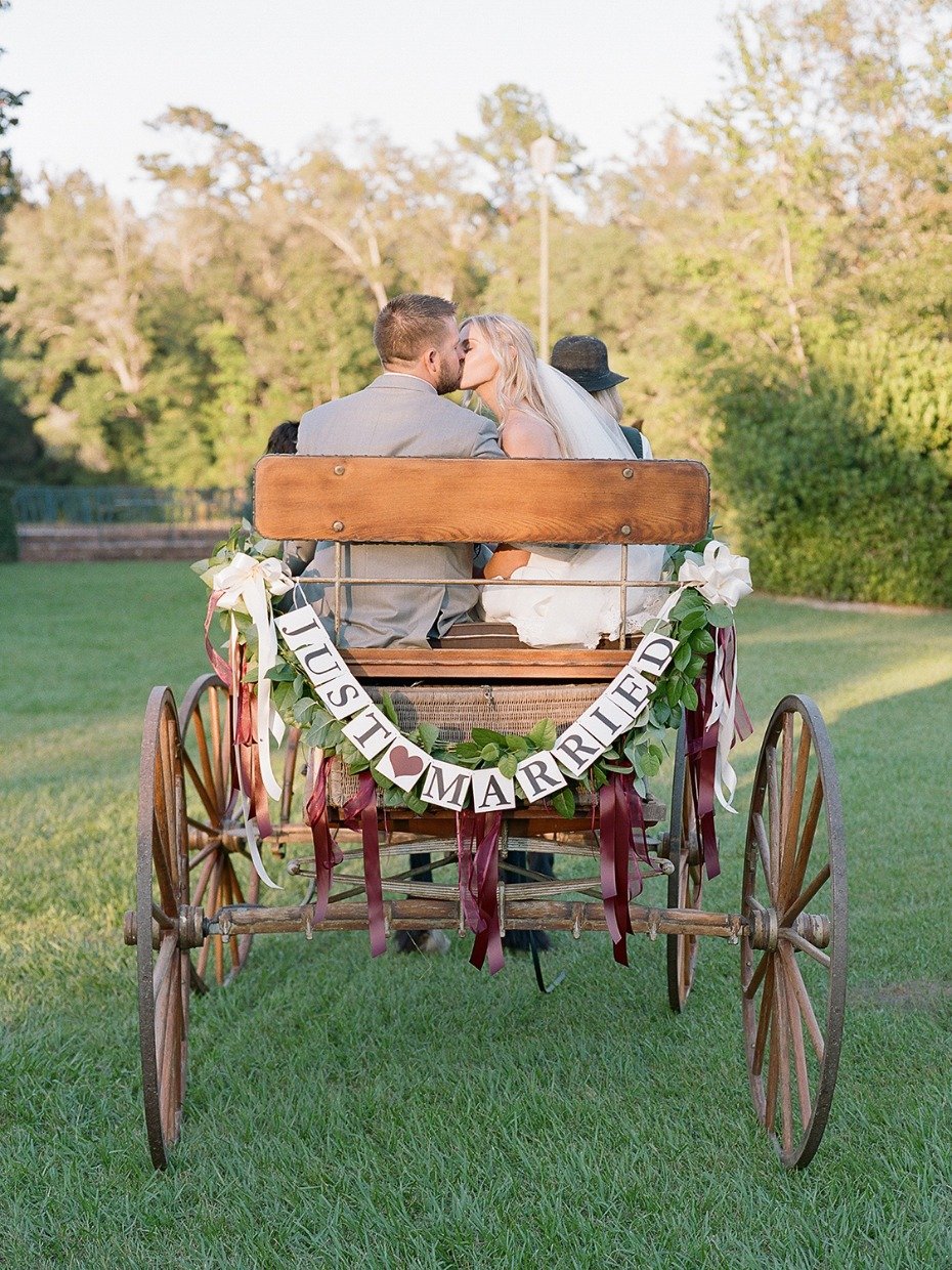 Just married wedding carriage ride
