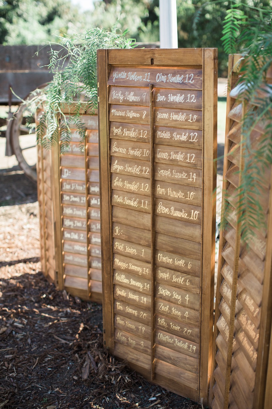 wooden shutter seating assignment display