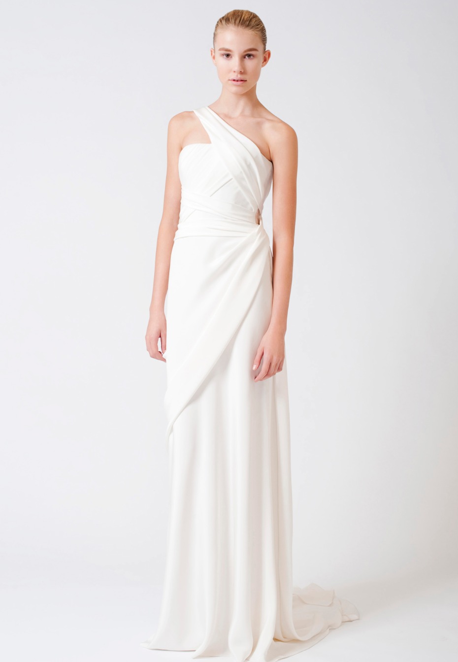 Elegant one-shoulder white maxi dress