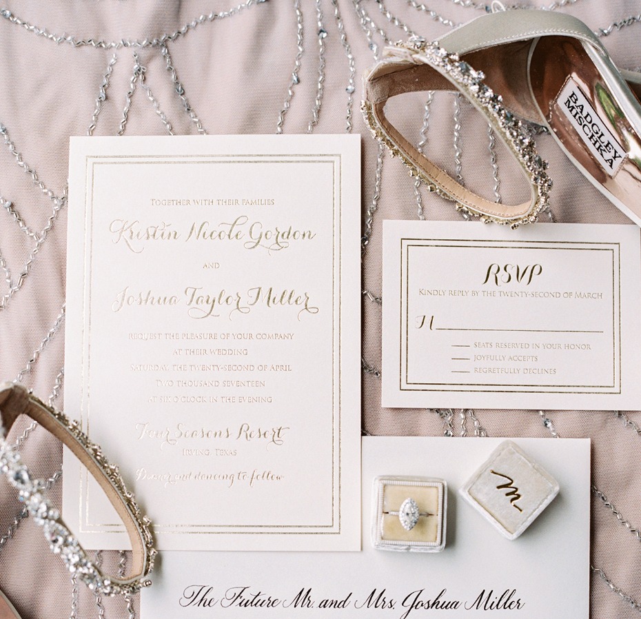 gold embossed wedding invitation suite