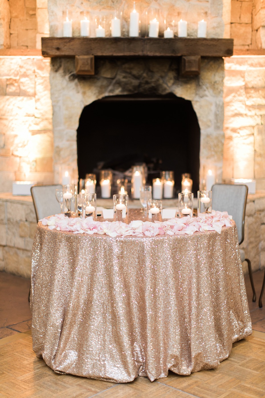 gold and pink wedding sweetheart table