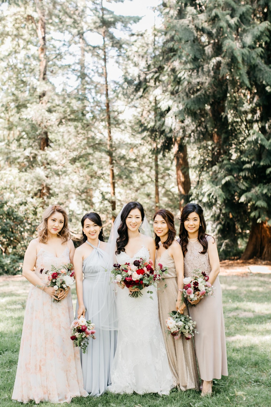 pastel bridal party in mismatched bridesmaid dress