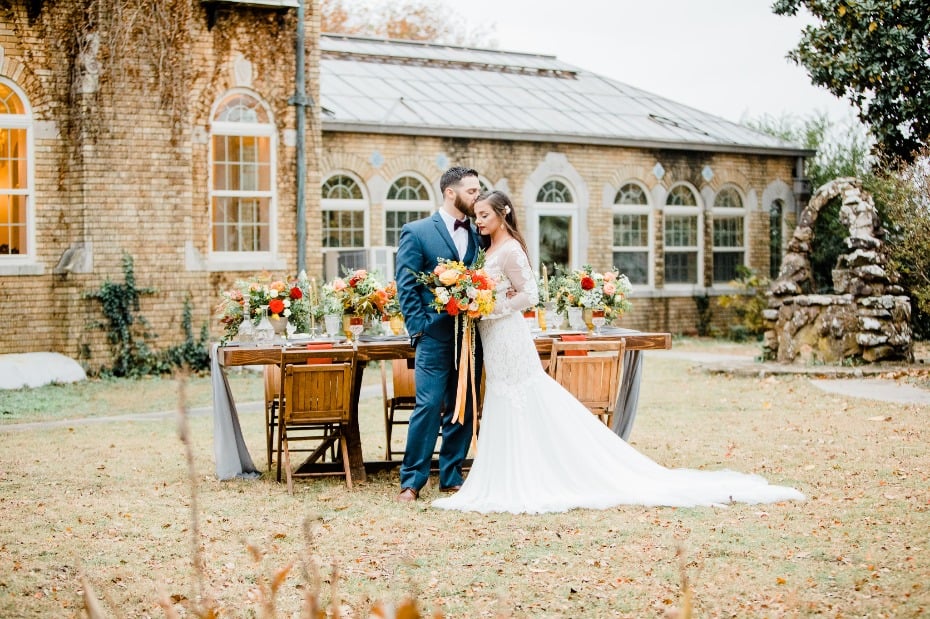 outdoor wedding reception with fall decor