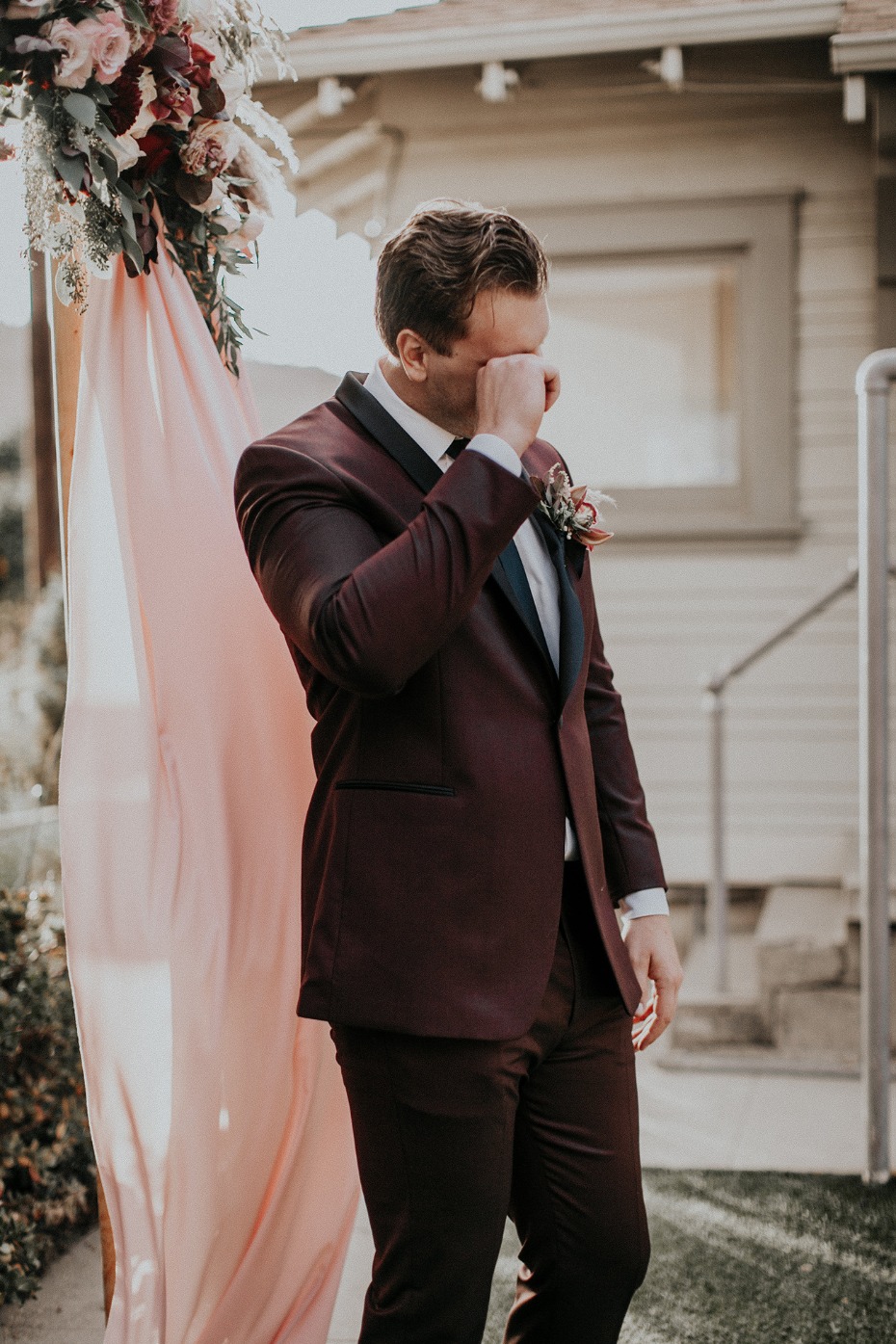 Burgundy and black suit