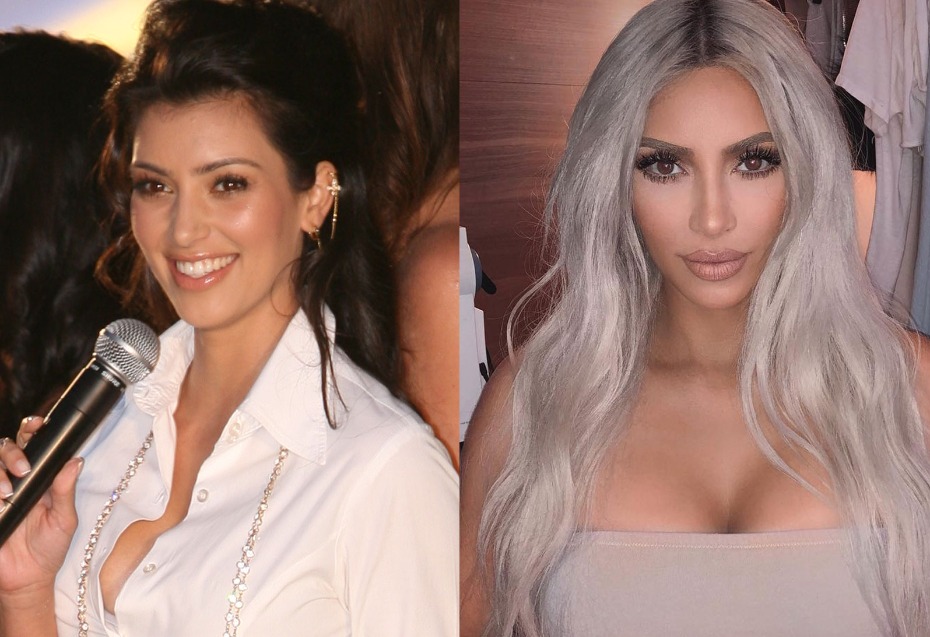 Kim Kardashian then and now: brunette to gray hair