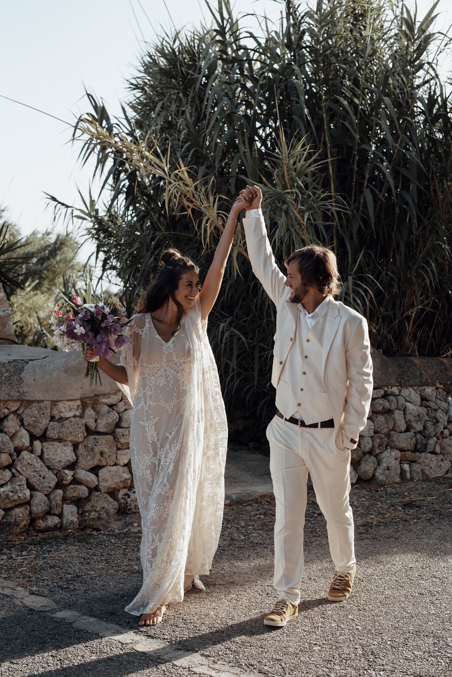 happy bride and groom