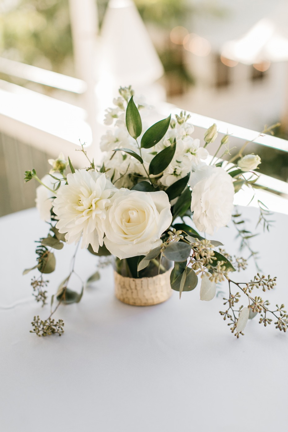 all white wedding floral decor