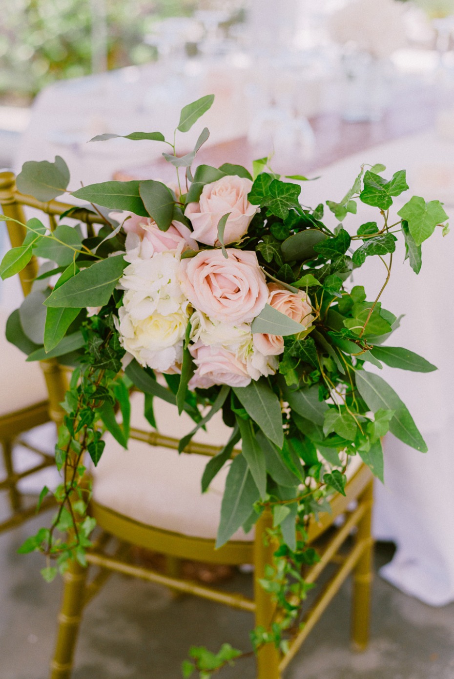 blush roses and cascading greenery seat decor