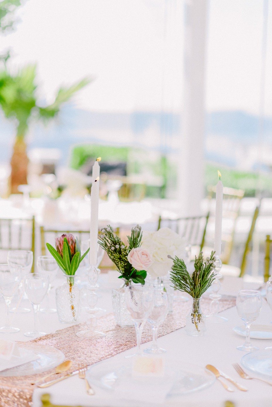 copper and blush wedding table decor