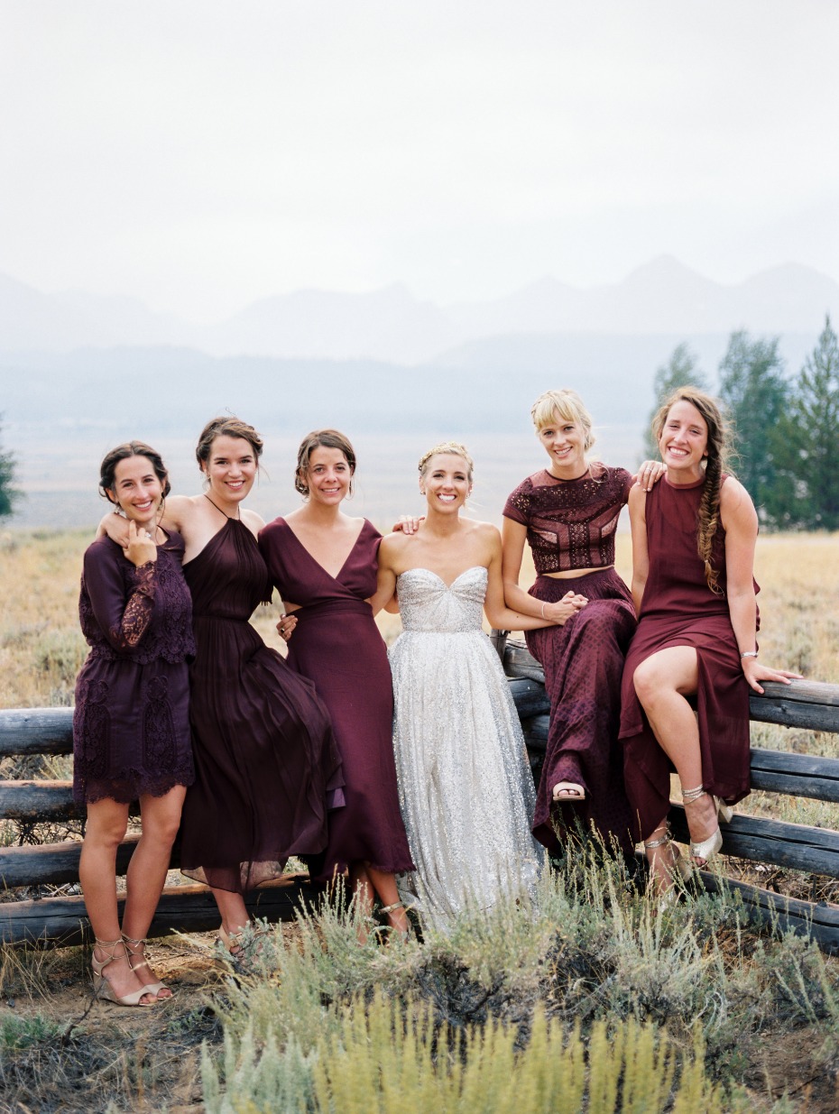 deep plum bridesmaid mismatched dresses