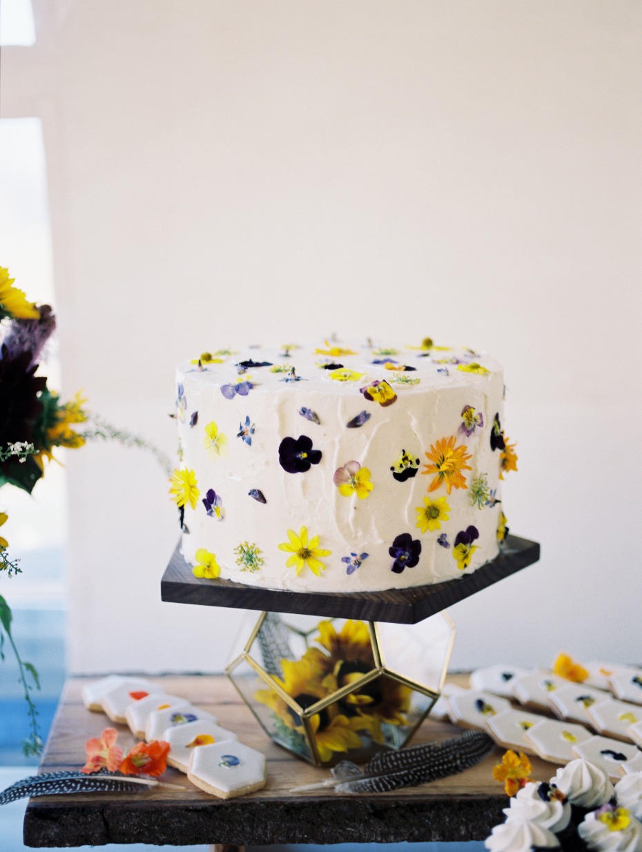 pressed flower wedding cake