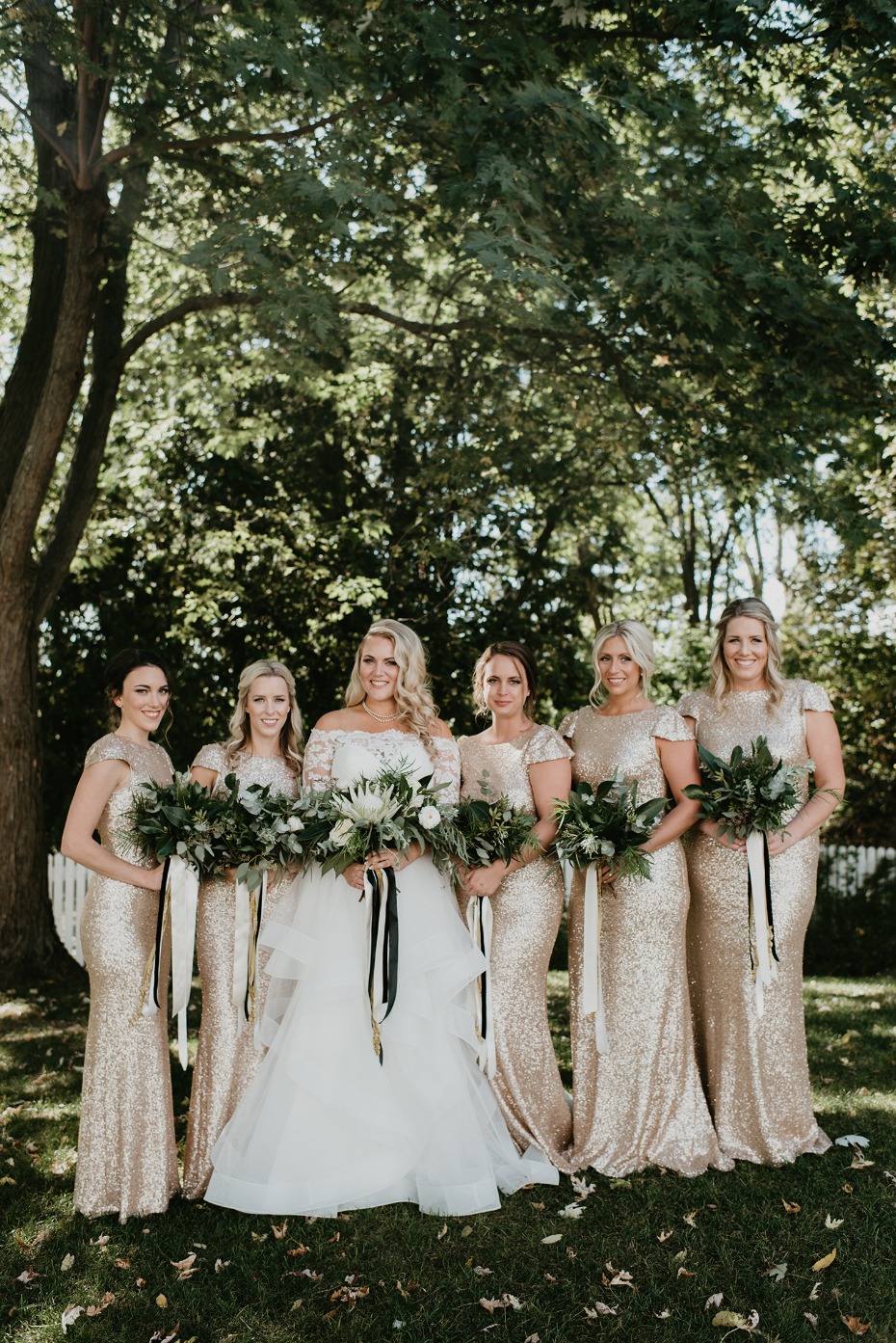 Greenery bouquets and gold sparkle