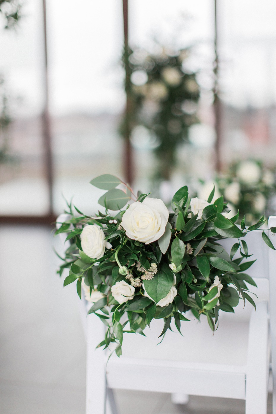 white floral wedding aisle decor