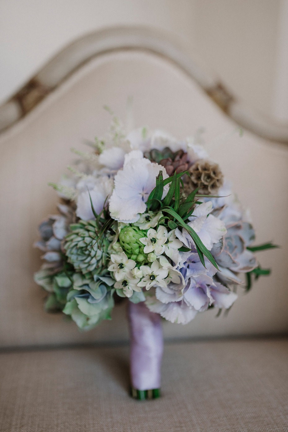 blue and purple succulent inspired wedding bouquet