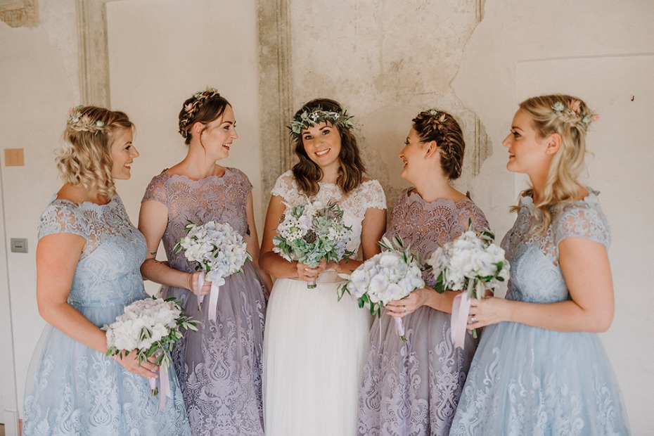 dusty blue and purple bridal party