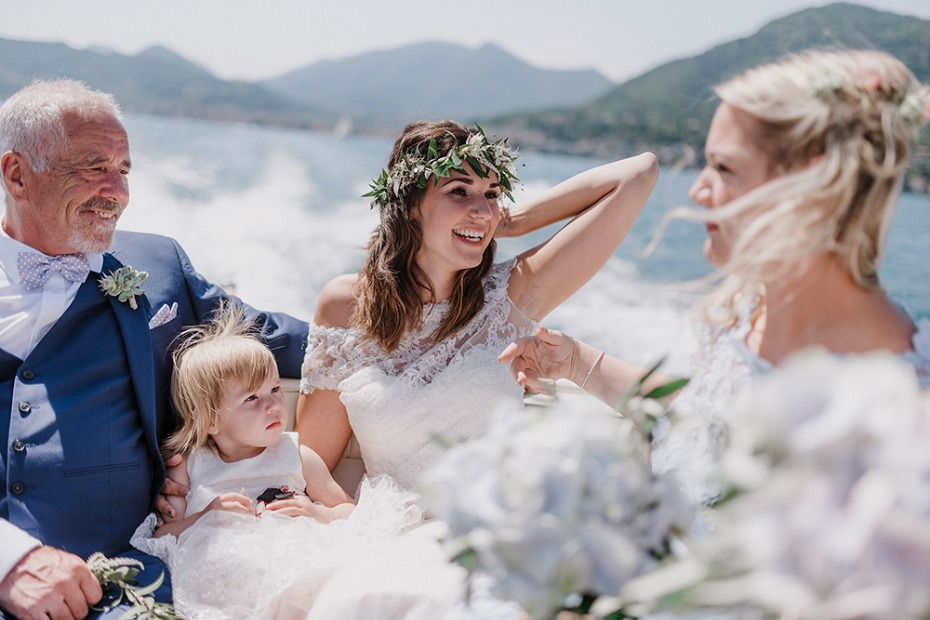 catching a boat to the wedding ceremony