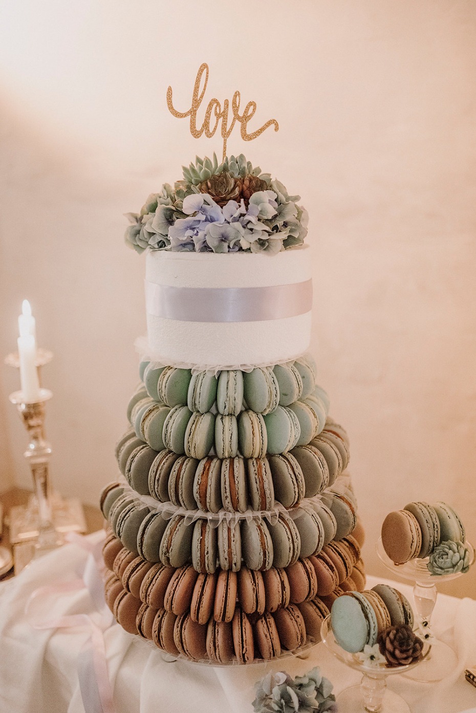 macaron tower and wedding cake