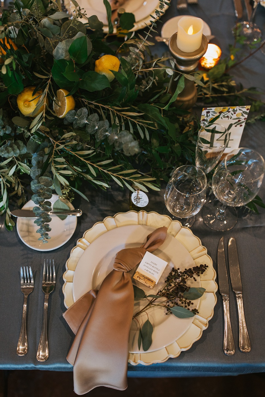 romantic and elegant tuscan themed wedding table decor