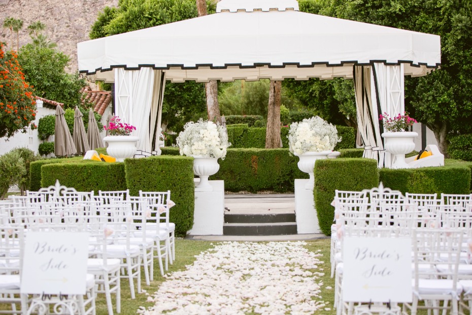All white outdoor ceremony in Palm Springs