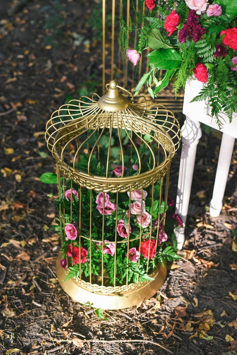 flowers in antique bird cage