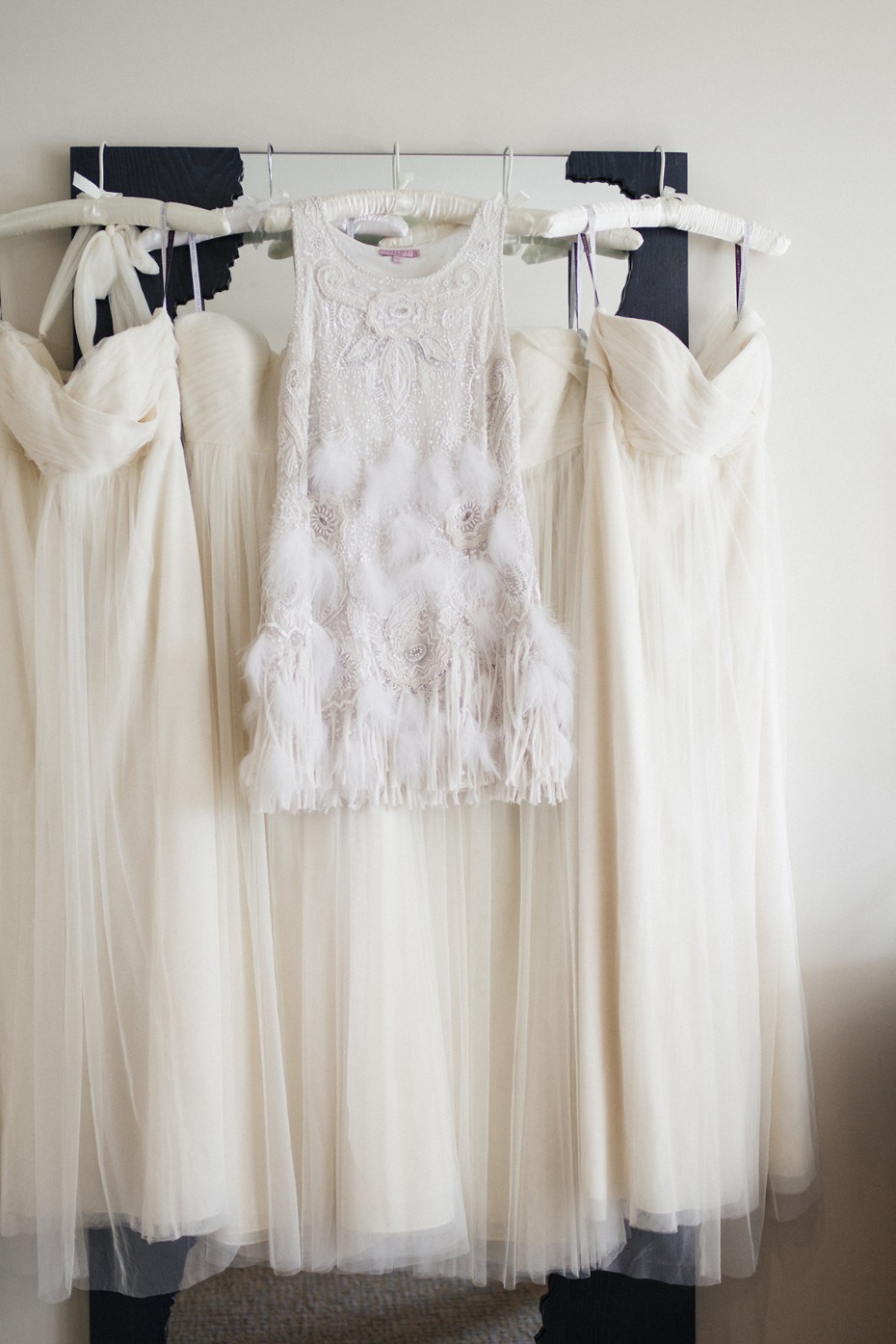 Brides reception dress and bridesmaid dresses