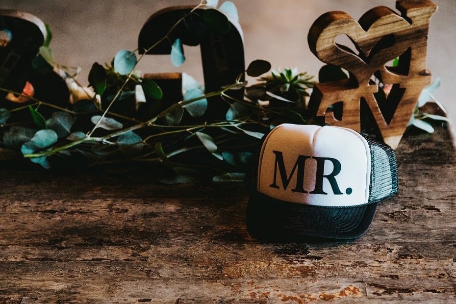 Mr. and Mrs. hats for the exit