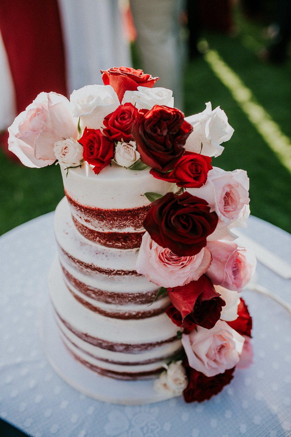 Red velvet naked cake with roses