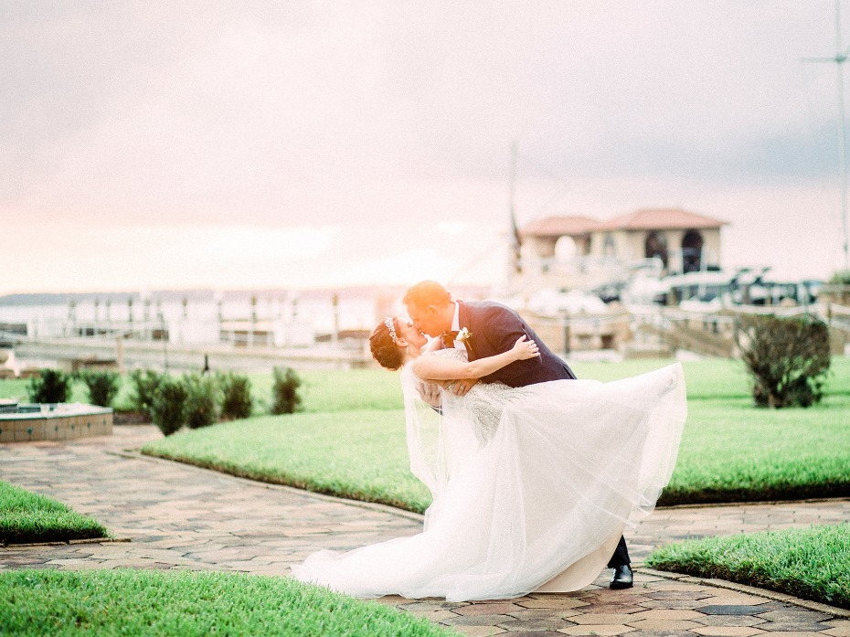 Dip kiss at sunset