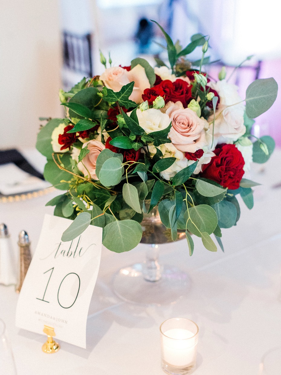 Blush and red centerpiece