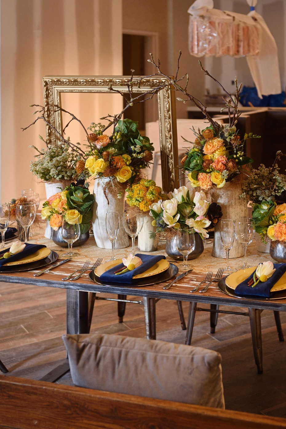 Blue and yellow table with loads of texture