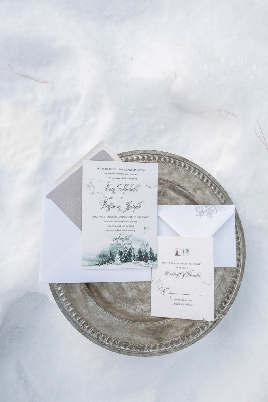 winter inspired wedding invitation suite