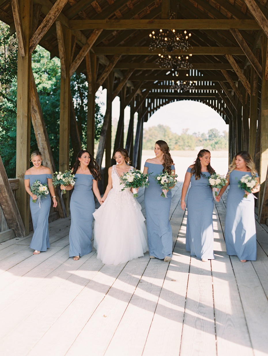 bridal party in dusty blue