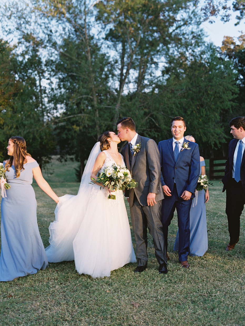 bride and groom wedding kiss