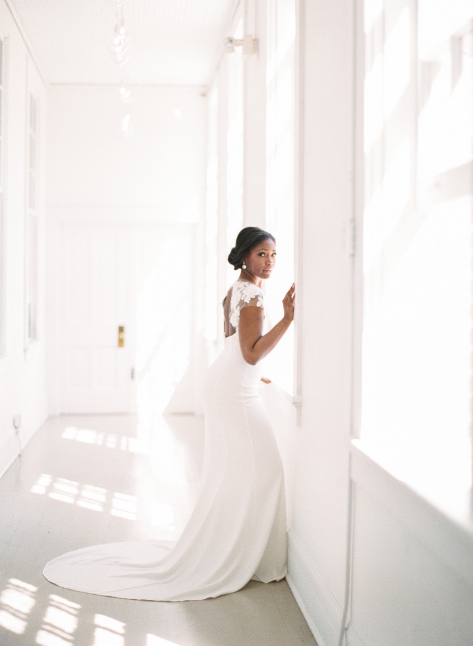 chic looking bride in Town and Country Bridal gown
