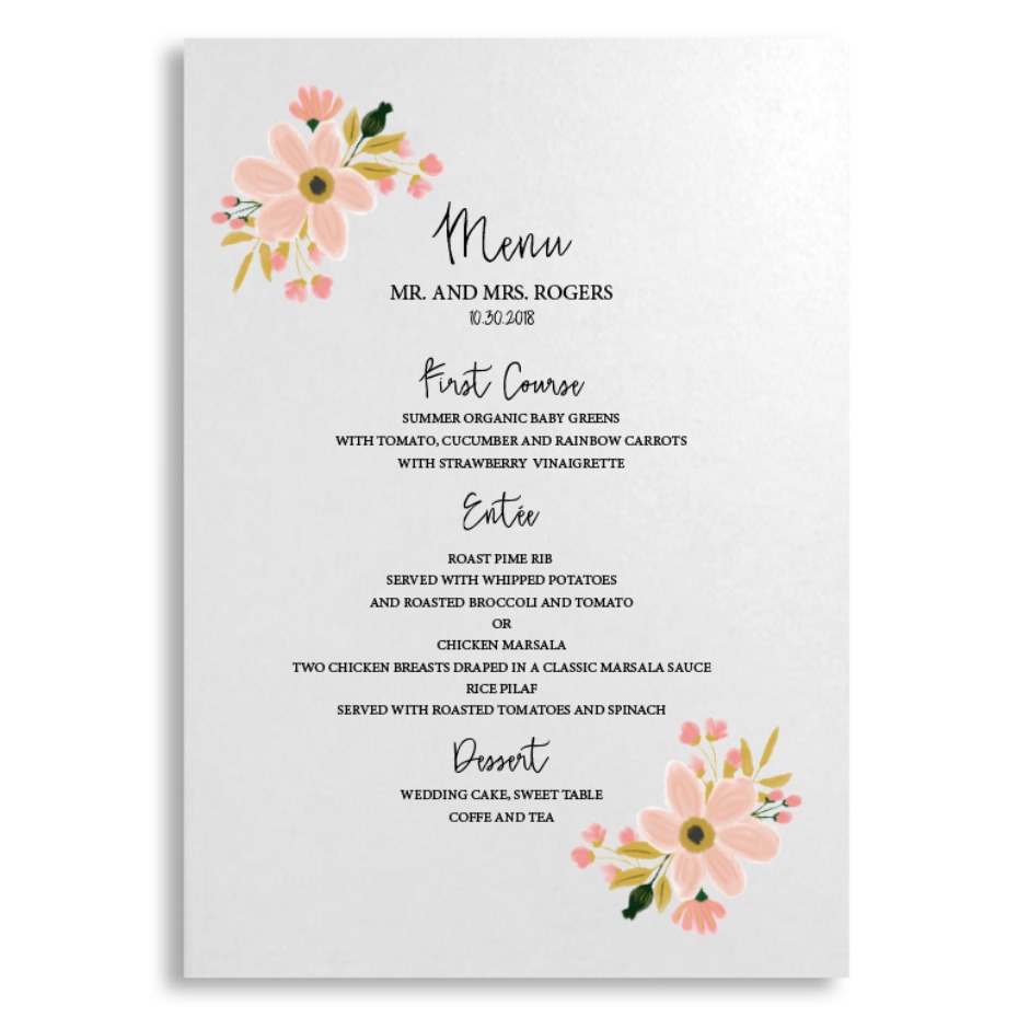 free printable wedding menu