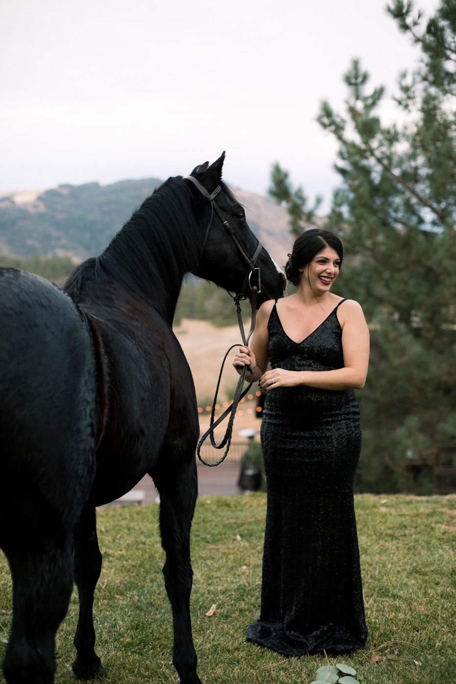 bridesmaid and a black horse