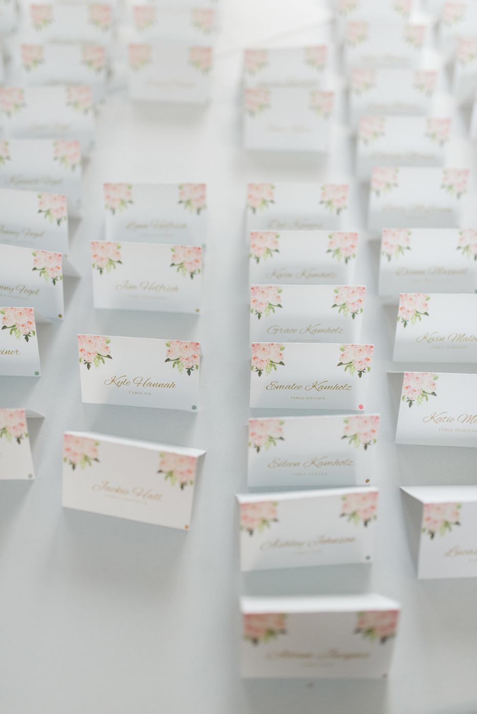 floral accented wedding escort cards